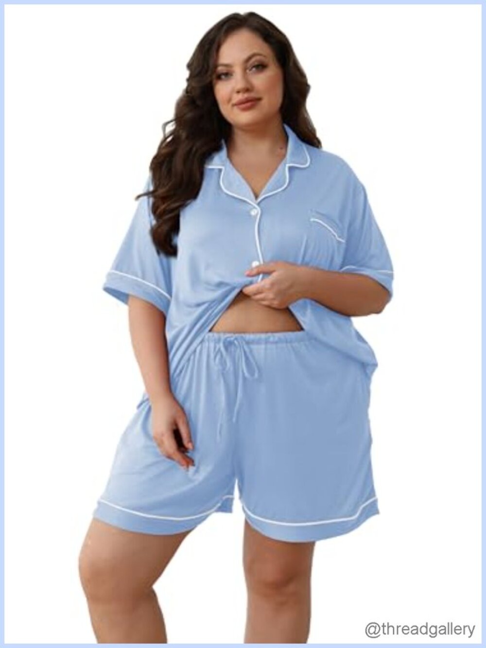 Plus Size Pajama Set Button Down Short Sleeve Shorts Lounge